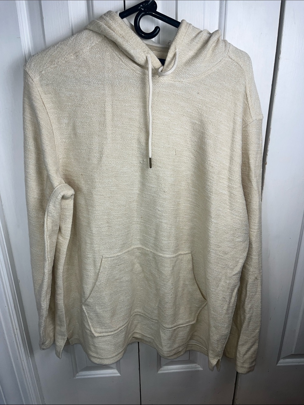 XL Even Tide mens textured knit pullover hoodie CREAM beach coastal surfer shirt